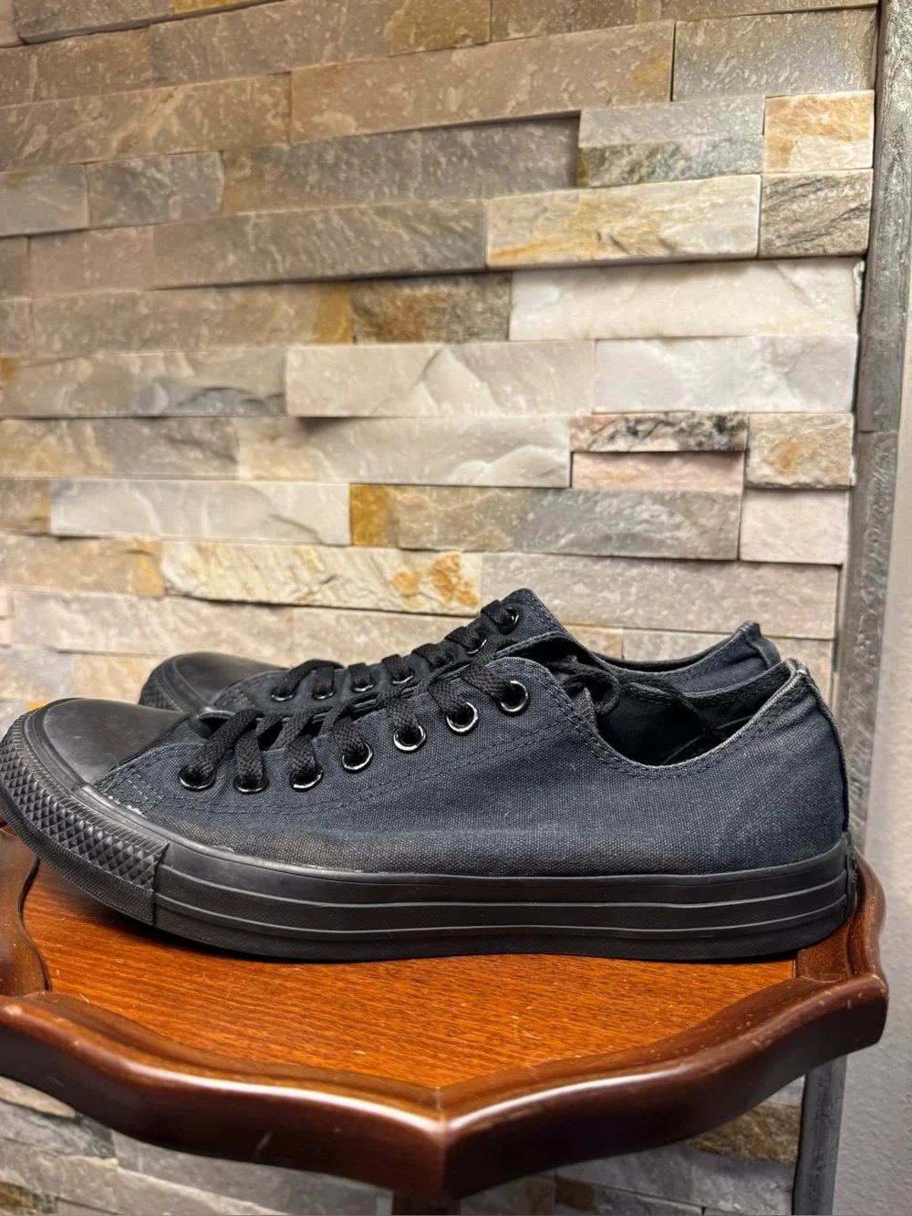 Mens 9 Wn 11 Converse Chuck Taylor All Star Low Top Black Monochrome Sneakers